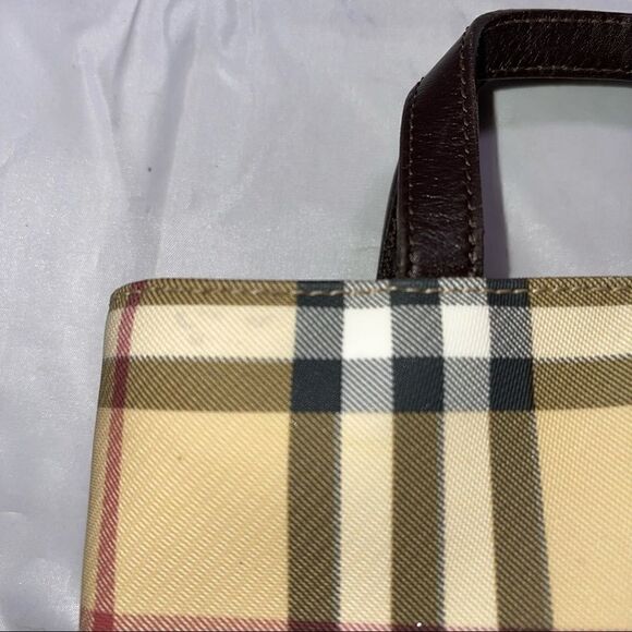 BURBERRY Mini Handbag Coated Canvas Classic Tan Check Leather Handles AUTHENTIC - Picture 5 of 11
